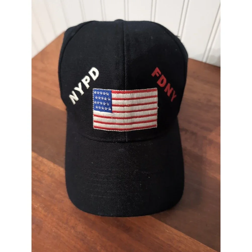 NYPD FDNY baseball hat ONE SIZE ADJUSTABLE BLACK  EUC